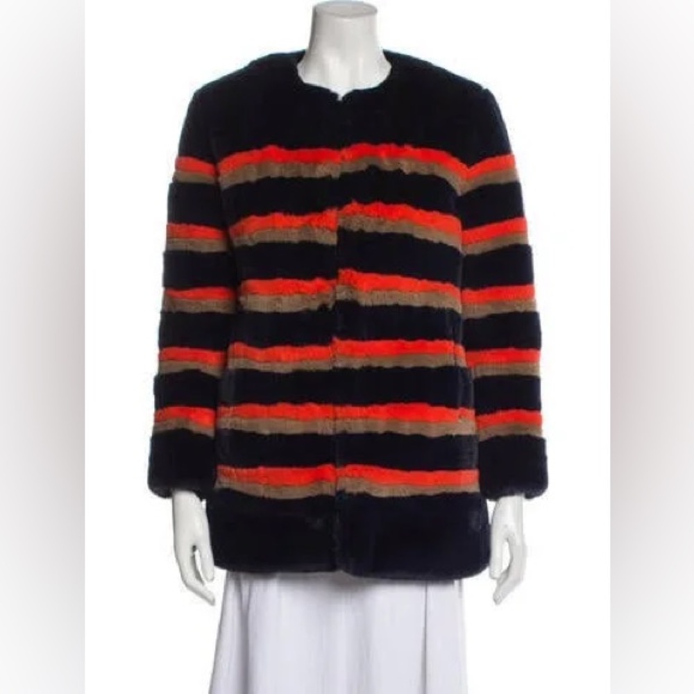 KULE Striped Faux Fur Jacket